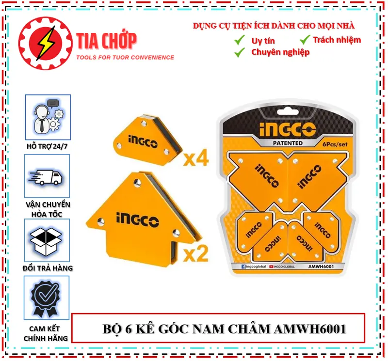 BỘ 6 kệ góc nam châm INGCO AMWH6001 size 3 và mini Lắp Ráp Kitchen 0