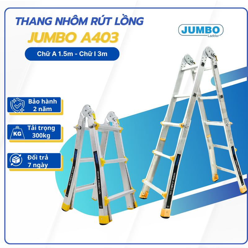 Thang nhôm rút lồng JUMBO A403, chữ A cao nhất 1.4m, chữ I cao nhất 3.0m