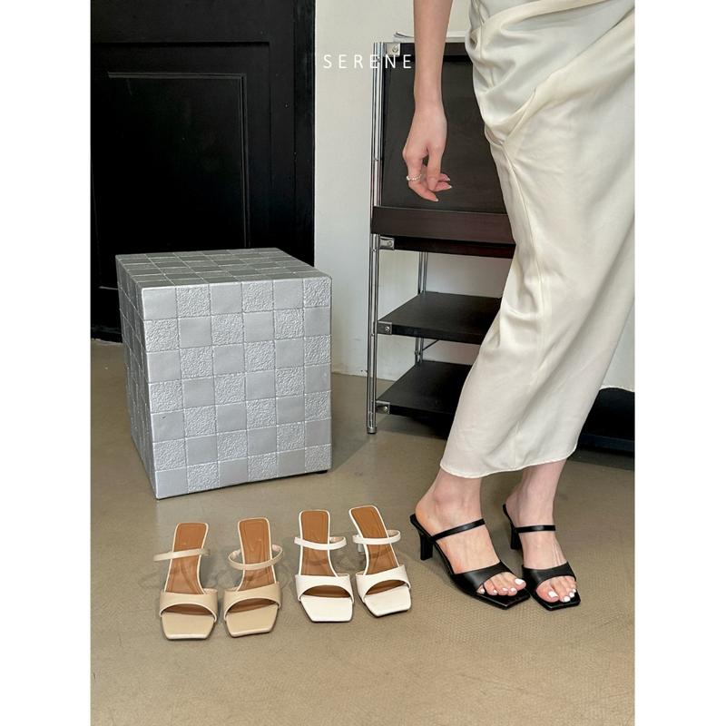 Dép guốc nữ sandal cao gót 5 phân MARY JANE mũi vuông da mềm quai ngang cao cấp by Serene 2