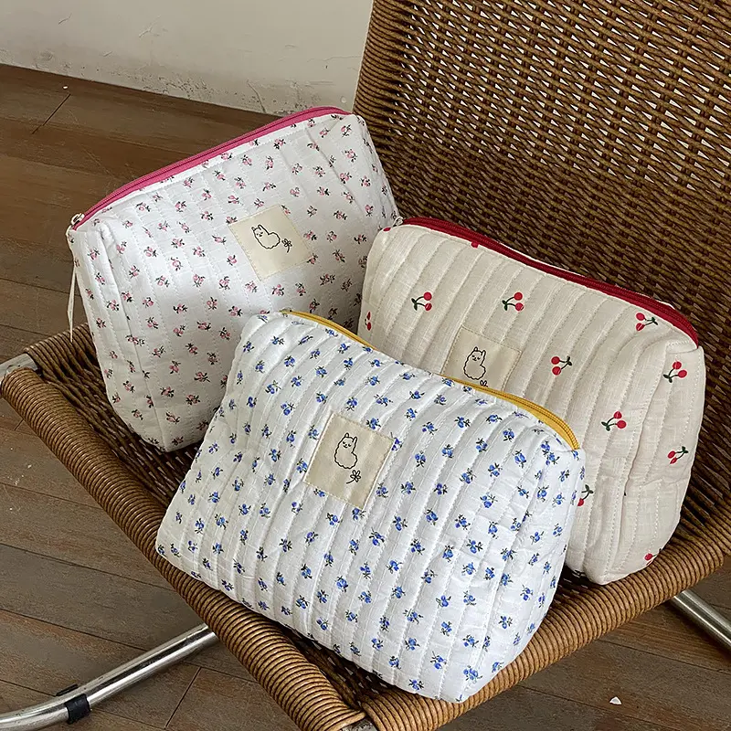 Quilted Makeup Women 2023 Female Floral for Cotton Toiletry Cosmetic Bag Case Cosmetic Portable Beauty Storage Bag Pouch Bags