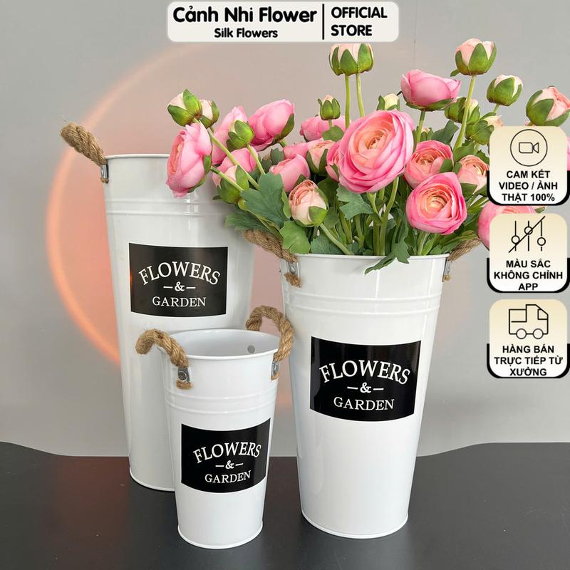 Xô Sắt Tay Gỗ Vintage Họa Tiết ORIGINAL SWEET FLOWERS – Bình Hoa Decor Phòng…