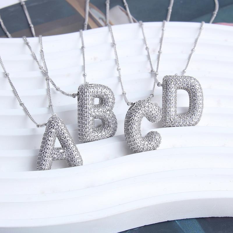 Hot Sale Copper Inlaid Zircon 26 One English Letter Necklace Female Pendant Bubble Letter Personality Lucky Clavicle Chain 3