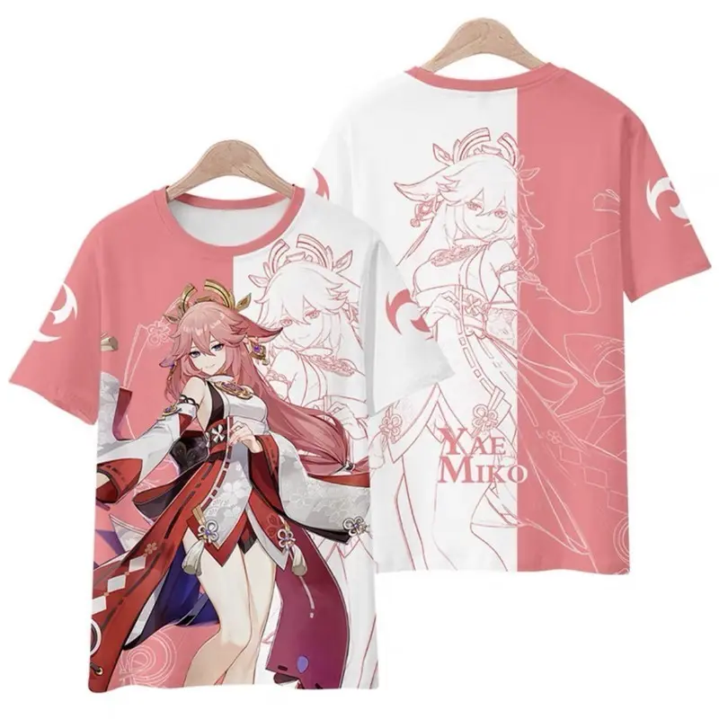 Fashion Genshin Impact 3D Print T-Shirts Anime Game Yae Miko Streetwear Women Casual Oversized T Shirt Y2K Female Girl Tops Tees