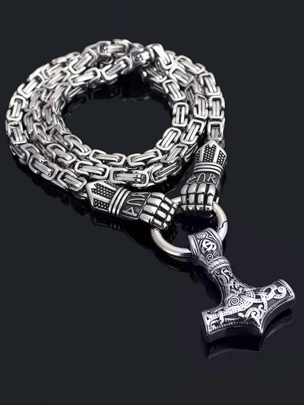 Vintage Nordic Viking Hammer Pendant Necklace, Punk Style Stainless Steel Jewelry for Party, Daily Decor, Trendy All-match & Exquisite Jewelry for Birthday Gift 2