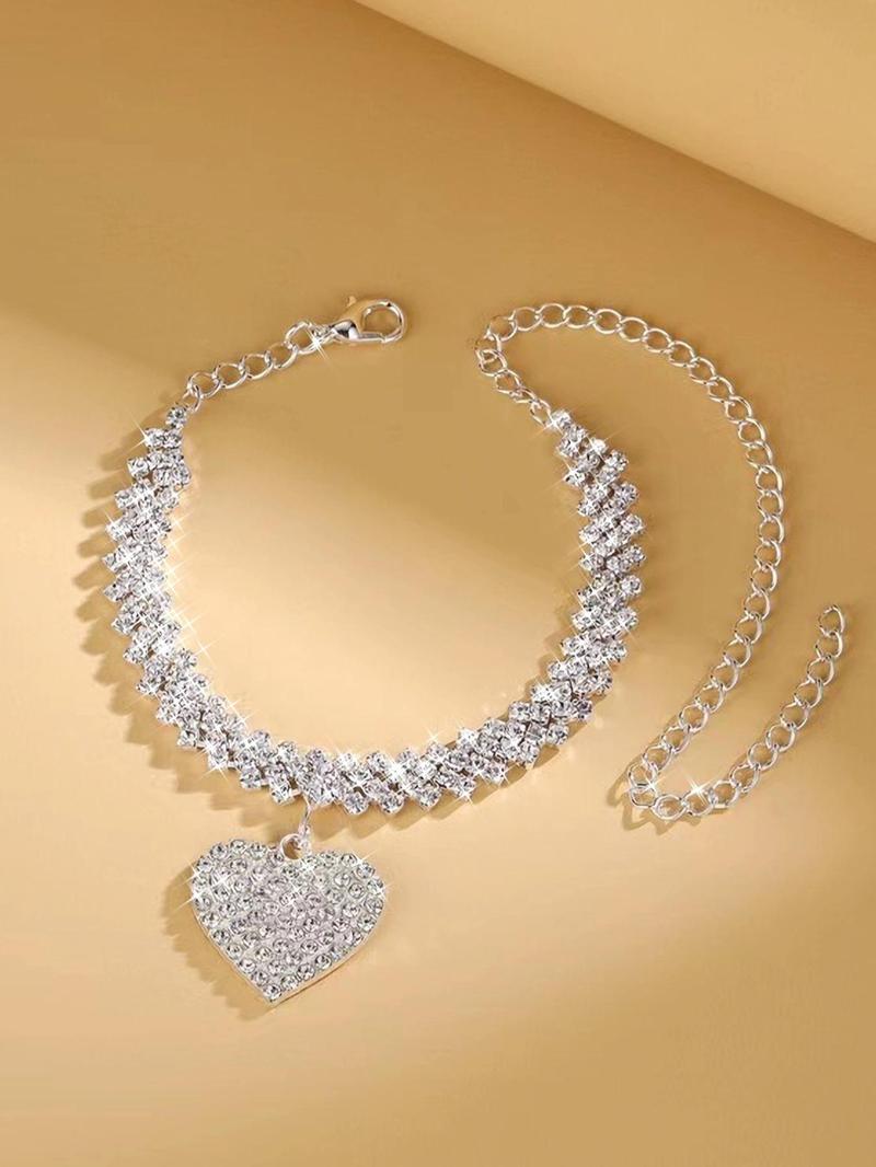 Product Introduction of Women's Elegant Trendy Rhinestones Decorated Anklet with Heart Design, Fashion Jewelry for Party, Daily Clothing Decor, Trendy All-match & Exquisite Jewelry for Birthday Gift, Valentine's Day, Gift 3