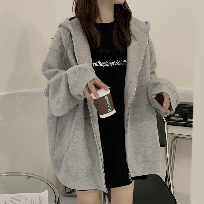 Product Introduction of Large Size Slimming Autumn and Winter Hoodie Coat Women's Ins Zipper Cardigan Fleece-Lined Thick Loose Sweater Women's Fashion 20