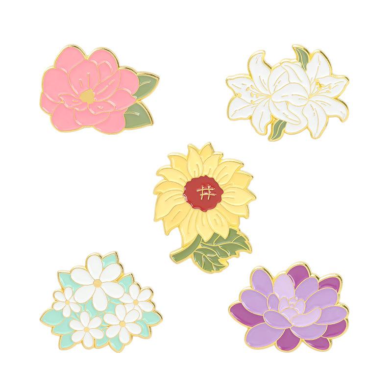 Product Introduction of New Foreign Trade Floral Brooch Elegant Lily Flower Sunflower Oil Painted Brooch Anti-Exposure Buckle Wholesale 14