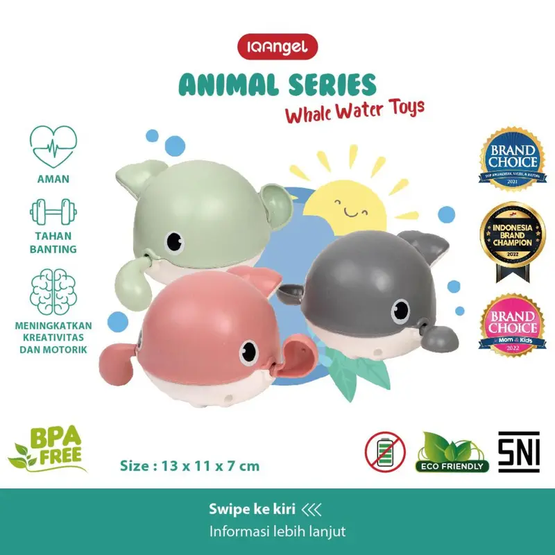 IQ Angel Animal Series Whale Water Toys / Mainan Mandi Bayi / Mainan Bentuk Paus Berenang / Mainan Air Anak Model Putar / Mainan Edukasi Anak / Mainan Mandi Bayi / Mainan Cewek Cowok / Mainan Hewan Grey 1