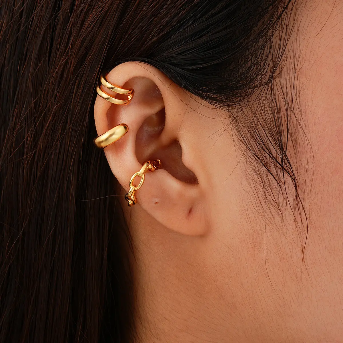 Khuyên Tai Dây Bông Tai, Phong Cách Tối Giản, Dành Cho Nam Và Nữ, Punk Không Xỏ Lỗ, Dây Chuyền Xích Viền Bất Đối Xứng Bông Tai Kim Loại, Bông Tai Độc Đáo