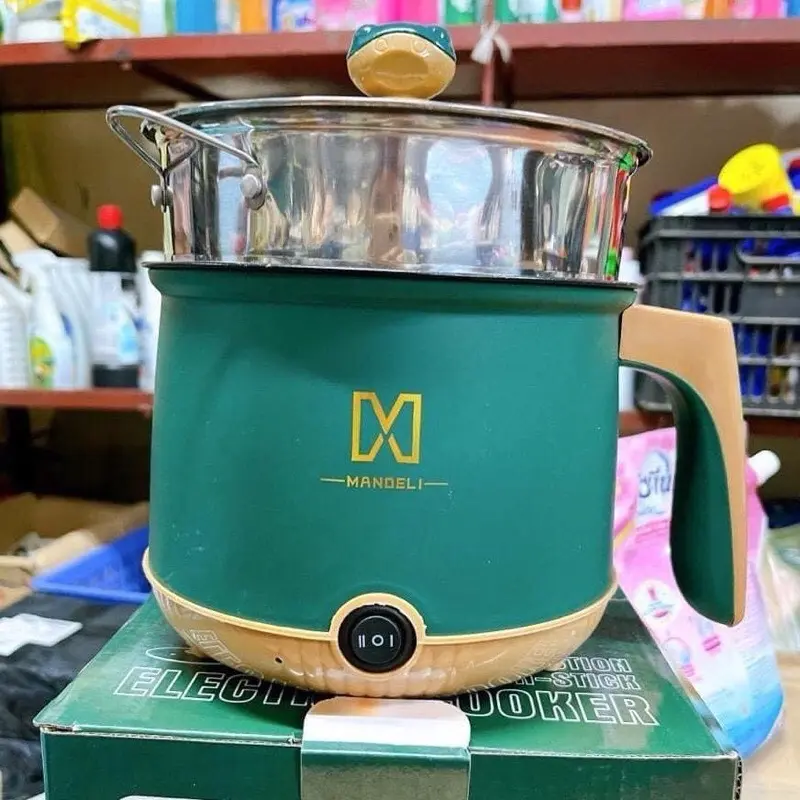 Nồi Lẩu Điện Mini Nấu Mì 2 Tầng Kèm Giá Hấp Đa Năng Nướng, Luộc, Chiên Chống Dính Vấn Đá Tiện Lợi Nồi Điện 4