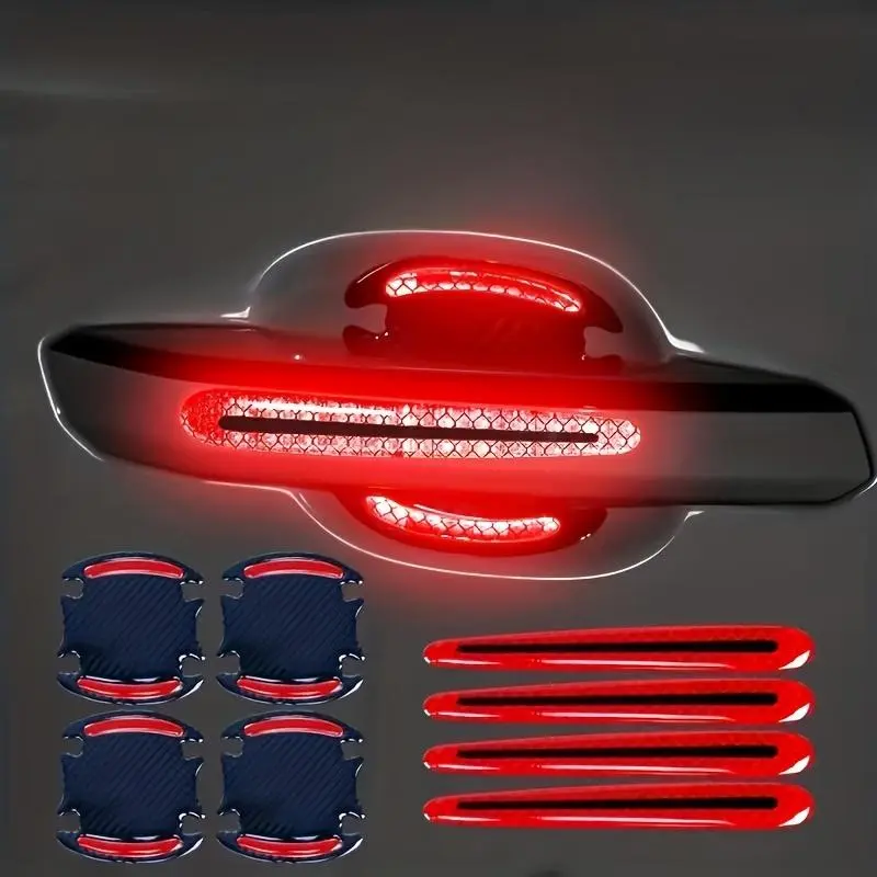 Car Door Handle Sticker, Anti-scratch Door Handle Warning Reflective Sticker, Paint Scratches Soft Rubber Protective Film, Universal Car Accessories