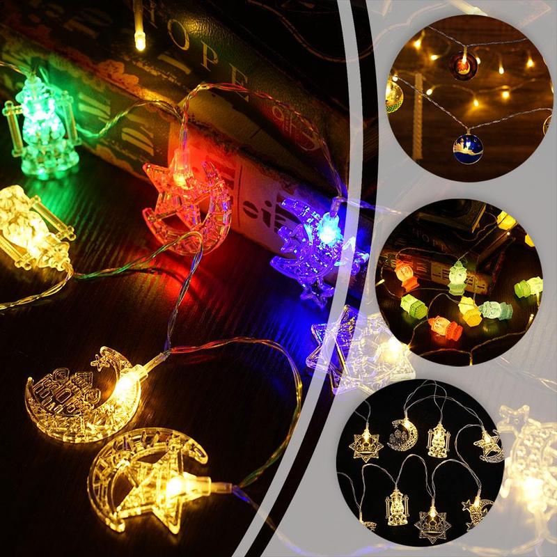 Product Introduction of LED Lights String Middle East Moon Castle Lamp Muslim Eid Al Adha Decorative Lights Colorful Decorative Paintings Plug In Small Light Warm Yellow Light Ramadan 49