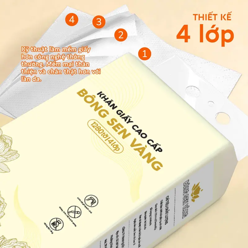 Thùng 6 bịch khăn giấy rút Bông Sen Vàng (tặng kèm 3 móc treo tường + 10 chiếc khẩu trang 5D) Giấy Vệ Sinh 2