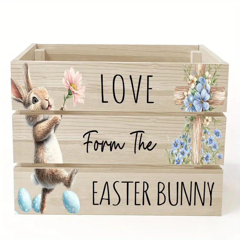 Easter Bunny Pattern Wooden Storage Box, Creative Easter Egg Storage Box, Home Organizer for Living Room Bedroom, Easter Gifts 4