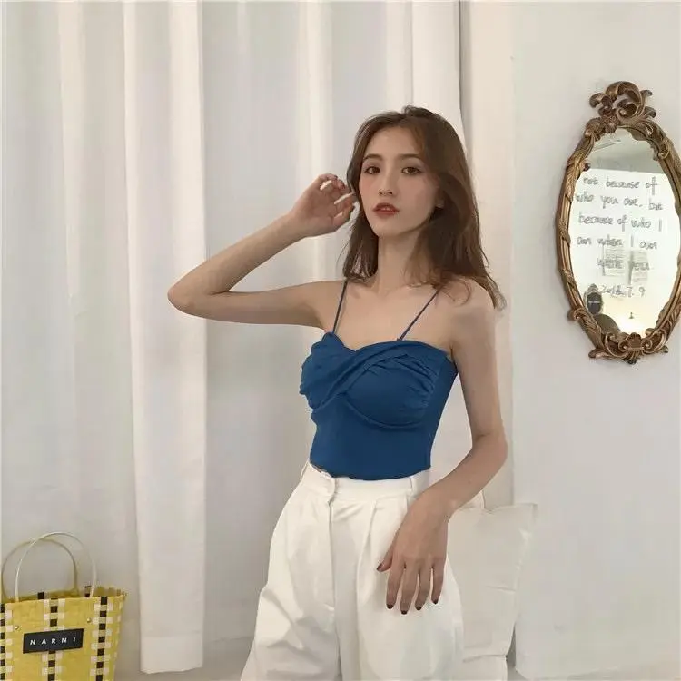 Blackpink Tanktop Olivia Croptop Silang Fit Bahan Rajut Pakaian Wanita Style Korea 4038 5