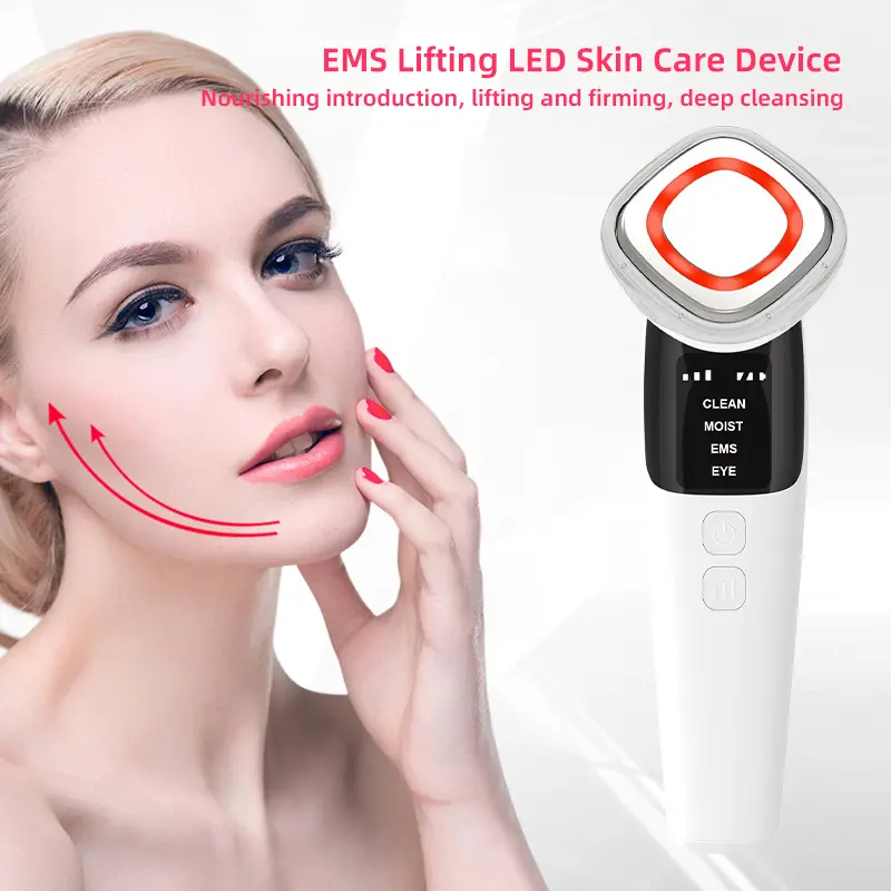 EMS Lifting Color Light Introducer Household Multifunctional Beauty Instrument Micro Current Firming Warm Massage Photon Rejuvenation Deep Cleansing