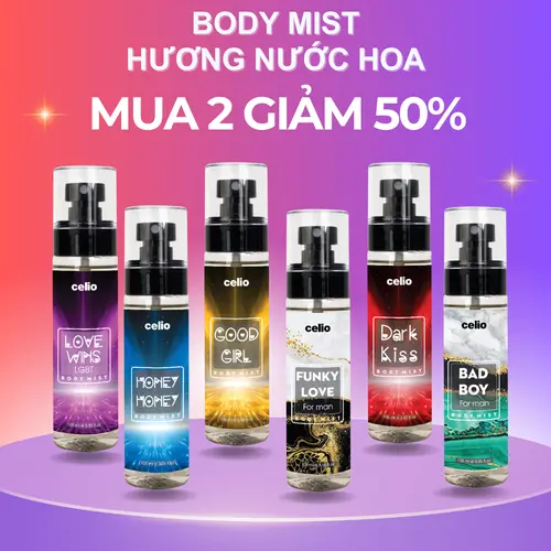 [ MUA 2 GIẢM 50% MUA 3 GIẢM 60% ] Bodymist Nam Nữ CELIO Xịt Thơm Toàn Thân Lưu Hương 6 Giờ - Nước Hoa Hẹn Hò, Đi Chơi, Đi Học BODYMISS CHÍNH HÃNG 105ml Perfume Cosmetic