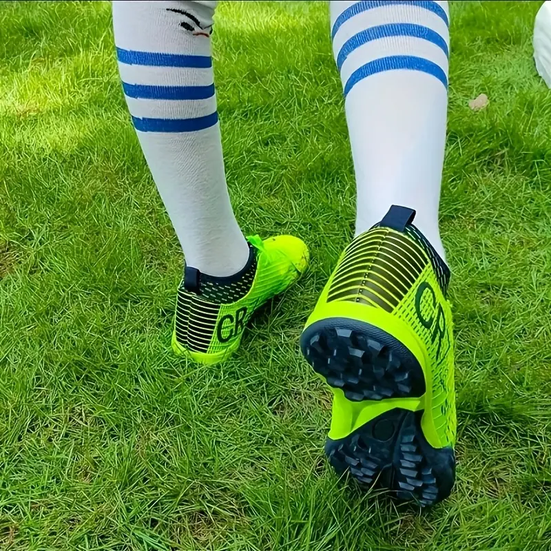 Cristiano Ronaldo CR7 Football Cleats - Neon Green & Black TPU Studs, Breathable Low-Top Design for Men & Women, All-Season Soccer & Running Shoes with EVA Cushion & Lace-Up Closure 4