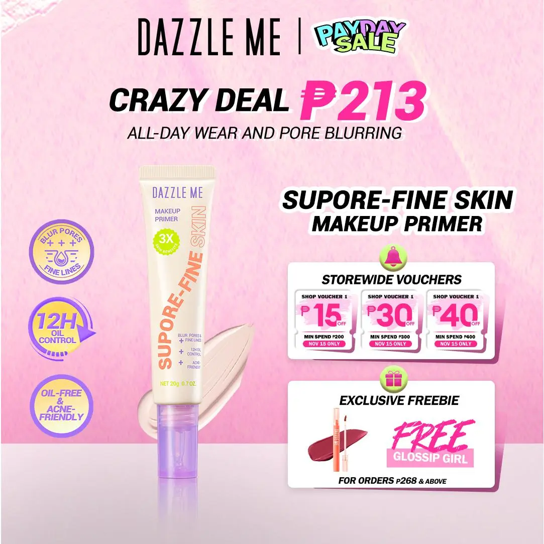 [NEW] DAZZLE ME Supore-Fine Skin Makeup Primer - Oil Control Blurs Pores Acne-Friendly Premium 13-Piece