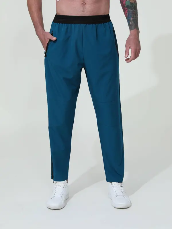 Men's Contrast Binding Zipper Pocket  Joggers, Casual Sporty Regular Fit  Breathable Quick Drying Pants for Gym Workout Running, Lazy School Outfit 0