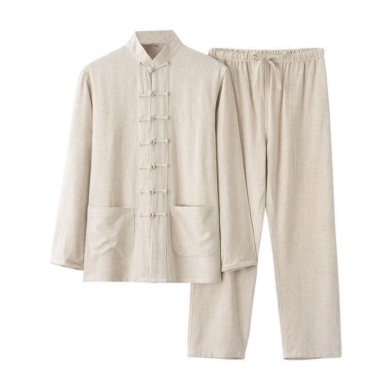 Bộ Đồ Tang Vải Lanh Cotton, Bộ Dài Tay Phong Cách Trung Quốc Cho Nam, Thiết Kế Cổ Điển Trung Quốc Có Cúc, Dáng Rộng Vừa Vặn, Thích Hợp Cho Nam Trung Người Già Và Cao Tuổi, Bộ Đồ Hình Thái Cực Quyền Trung Quốc, Có Sẵn Năm 2025 3