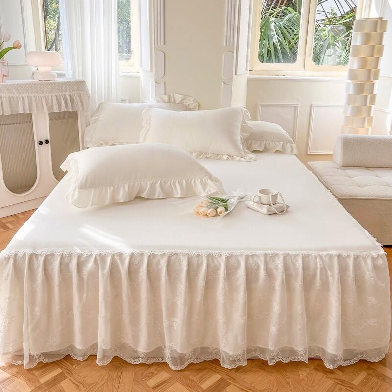 Product Introduction of 6 Color white Bed Sheet Cover With Lace Princess Style Bed Skirt Pure Color Wedding Bridal Bedsheet Skirting Pillowcase Queen King Size Cadar 0
