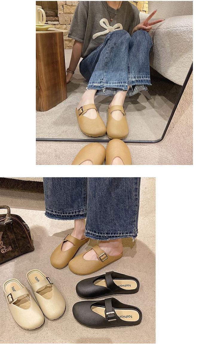 Product Introduction of New Soft Bottom Increase All-Match Closed Toe Half Slippers Slip-on Lazybones' Shoes Birkenstock Women's Outer Wear 23