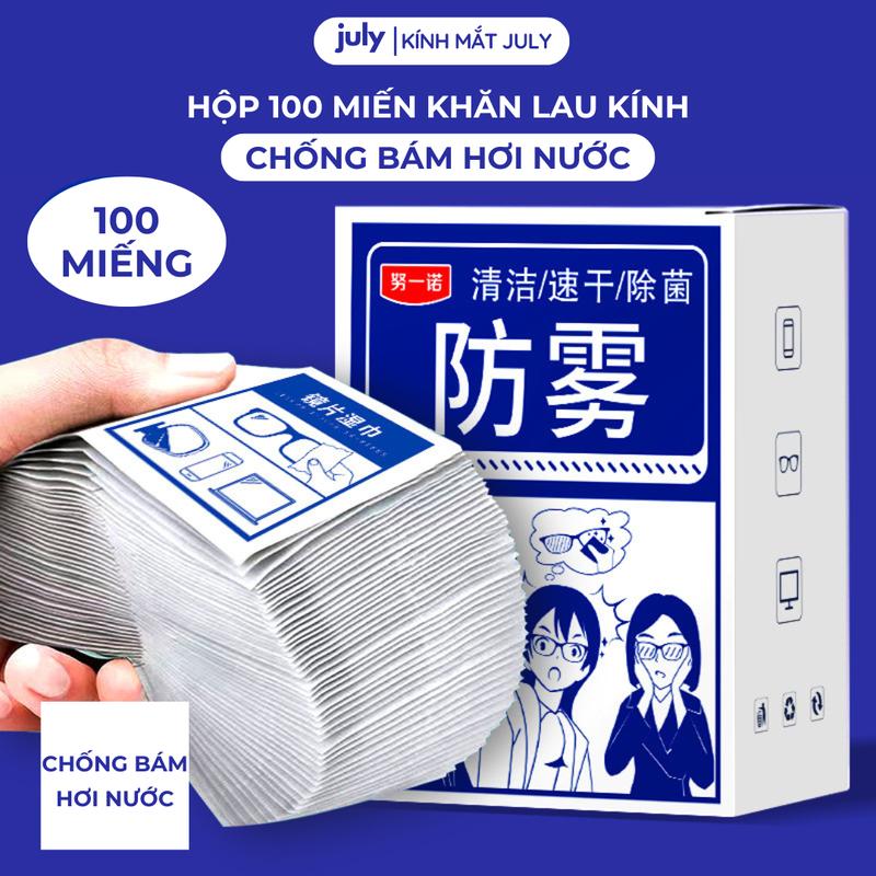 Hộp 100 miếng Khăn lau kính NANO chống bám hơi nước đi mưa, đeo khẩu trang tiện lợi July Eyewear Kính Mắt Tết Titan