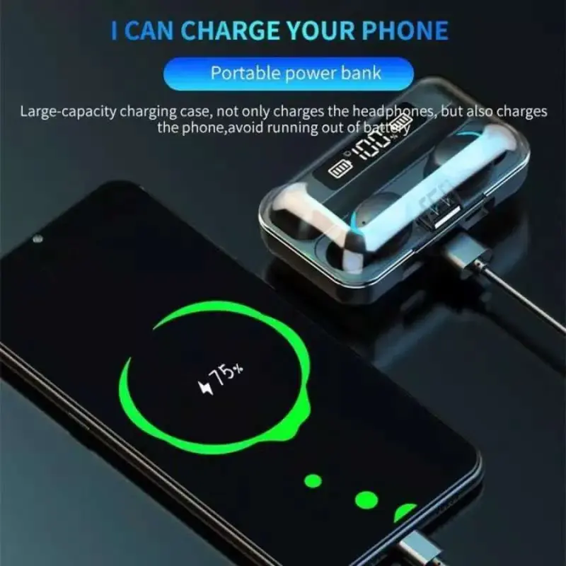 Headset Bluetooth TWS Pro Gaming LED Powerbank Headphone 2