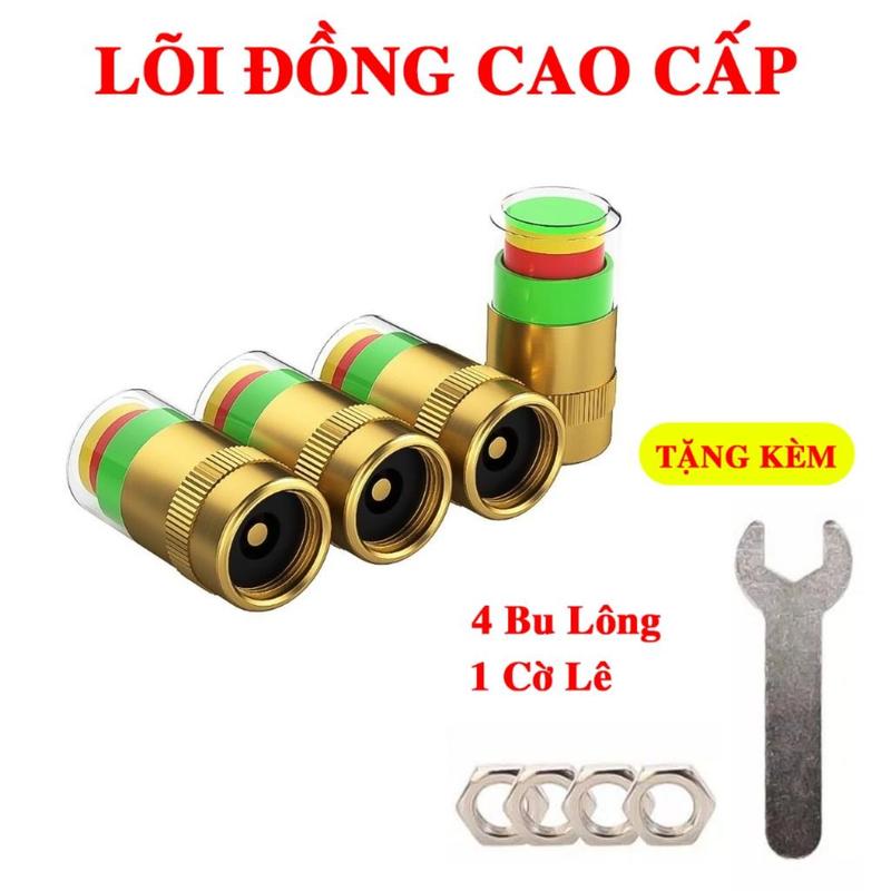 Bộ 4 van xe cảnh báo áp suất lốp xe ô tô xe máy lõi đồng cao cấp Nắp van cảm biến báo áp suất lốp