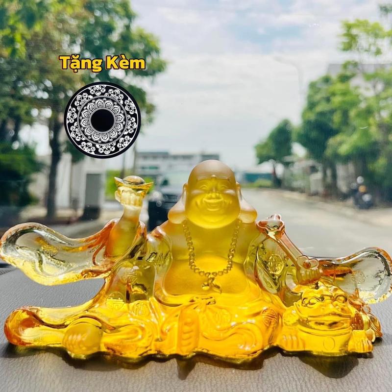 (Tặng kèm thảm) Tượng Phật Di Lặc bằng đá lưu ly cao cấp để Taplo và bàn làm việc thu hút may mắn và tài lộc ban than quan âm