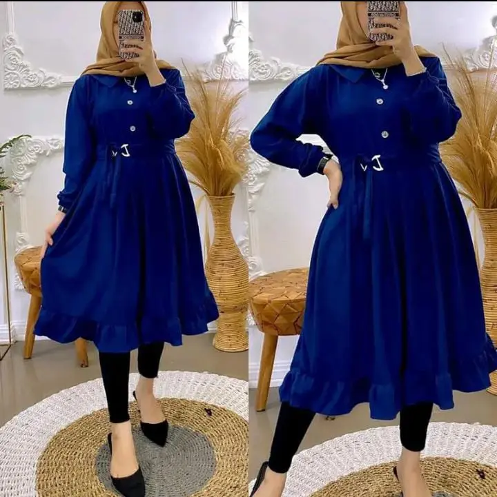 asf tunik pakian wanita terbaru 2024 terbaru tunik virall tiktok Airflow Muslim Atasan Panjang Crinkle Kancing 6