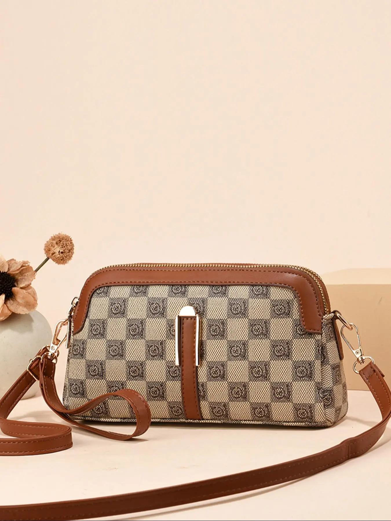 Women's Fashionable All Over Print Crossbody Bag, Casual PU Leather Zipper Shoulder Bag for Daily Used, Trendy Versatile High-quality Daily Commuting Bag