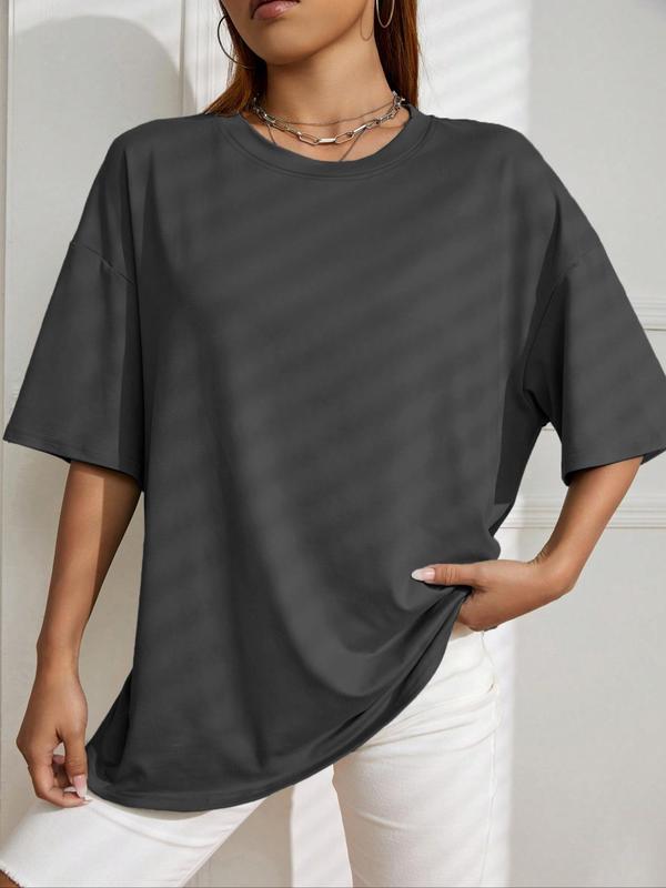 Women's Plain Round Neck Tee, Casual Minimalist Half Sleeve Crew Neck T-Shirt for Summer, Fashion Women's Top for Daily Wear 6