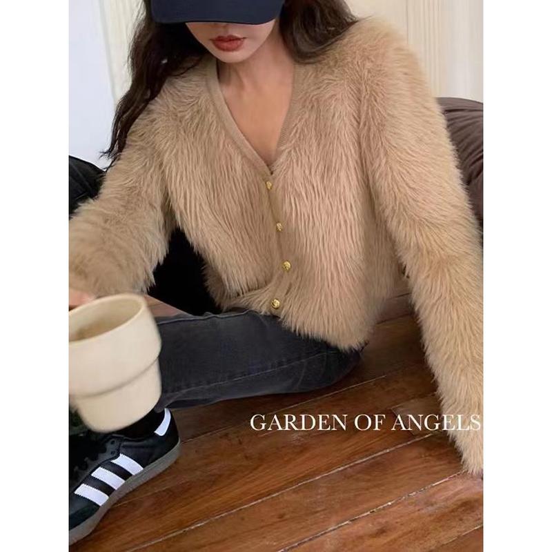 Korean Style Pink Sweater Jacket Mohair Knitwear Loose Knit Cardigan croptop Knitted Sweater 2
