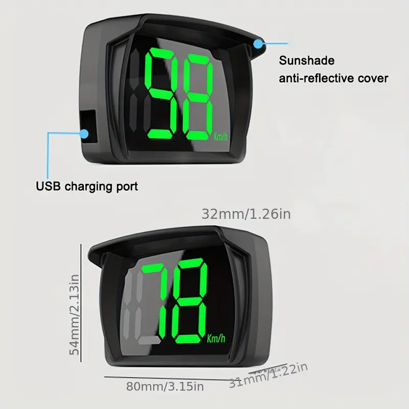 Đồng Hồ Tốc Độ GPS Kỹ Thuật Số, Tốc Độ MPH Hoặc Tốc Độ KM / H, Màn Hình HUD Head Up Thông Dụng Cho Xe Hơi, Hướng Lái La Bàn, Nhắc Nhở Lái Xe Mệt Mỏi 2