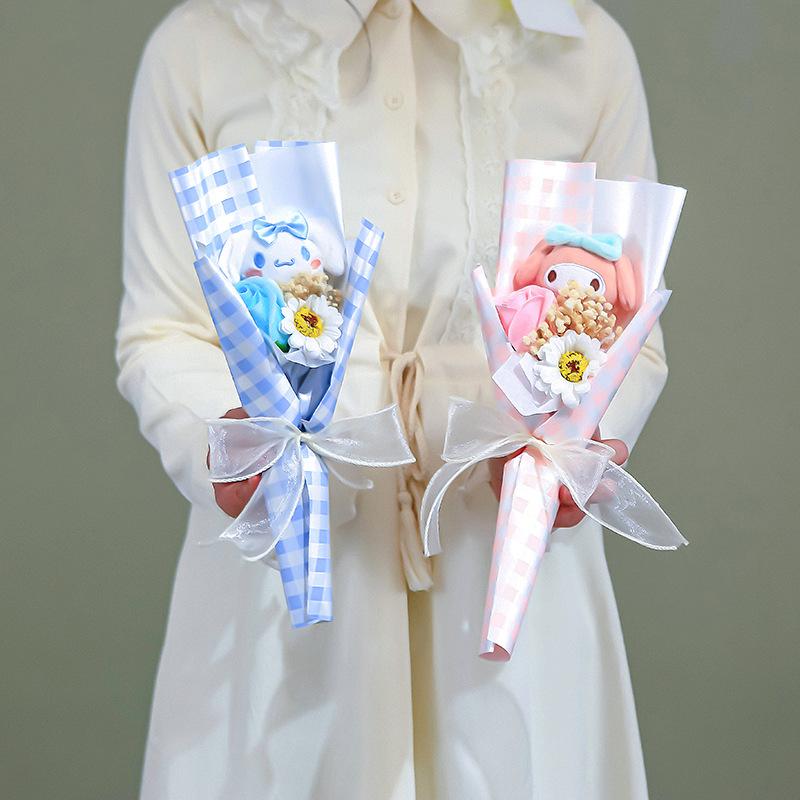 Product Introduction of Kawaii Sanrio Hello Kitty Bouquet My Melody Kuromi Cinnamoroll Plush Doll Toy Valentine's Day Christmas Gifts 14