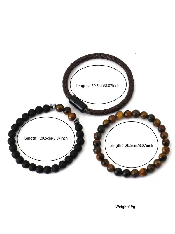Men's Vintage Beaded & Braided Bracelet, Fashionable Black Onyx Bracelet for Men, Casual Trendy Accessories for Party, Daily Decor 4