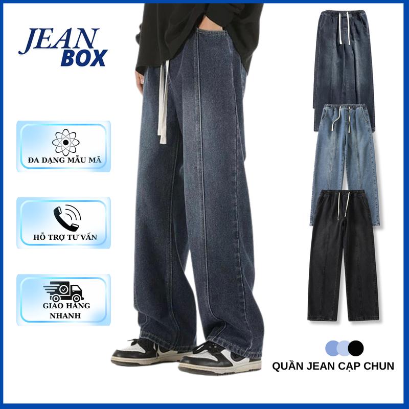 Quần jean nam nữ ống suông thời trang Màu Xanh, màu xanh đậm màu khói JEAN BOX 03 day rút đa dạng màu sắc dễ phối đồ Menswear Pants Có Túi Ong