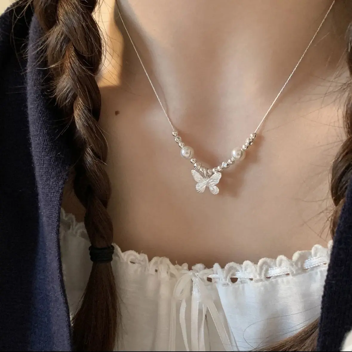 Vòng Cổ Ngọc Trai Bướm, Bạc Sterling 925, Ins, Thiết Kế Độc Đáo Sang Trọng Giá Cả Phải Chăng, Cải Tiến, Đơn Giản Và Dễ Phối Đồ, Quà Tặng Nhỏ