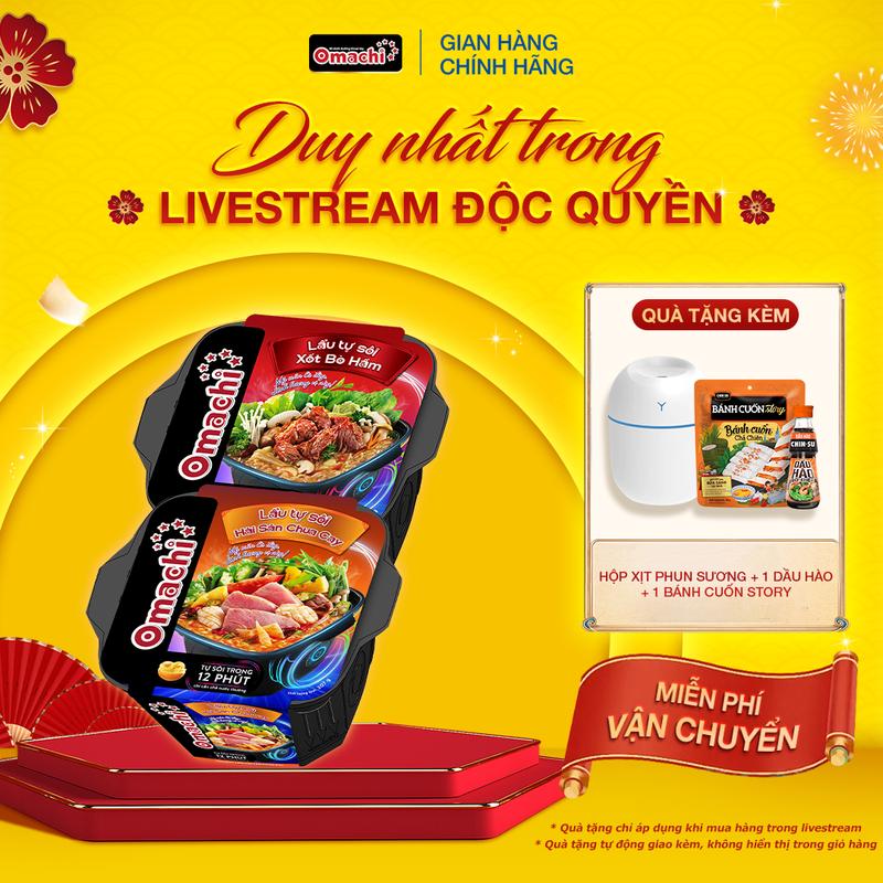  Combo 1 Mì Omachi lẩu hải sản chua cay hộp x 307gr + 1 Omachi lẩu tự sôi xốt bò hầm 273g 