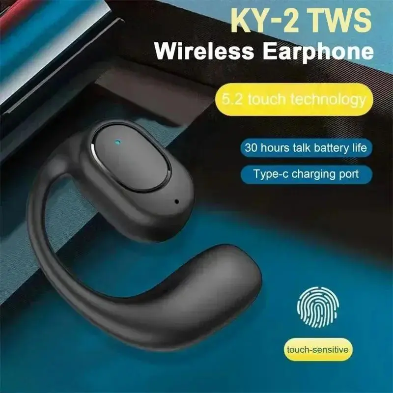 KY2 Single Wireless Earphones Air Conduction OWS Headphone HiFi Ear-Hook Music Sports Noise Cancel Headset For All Smartphones