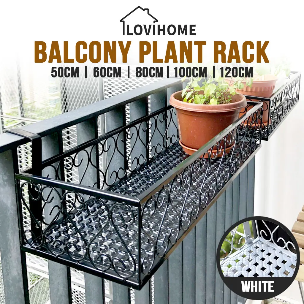 Flower Pot Plant Hanging Rack - Extra-Strong Anti-Rust Coating Balcony Garden Metal Railing Stand HDB Hanger