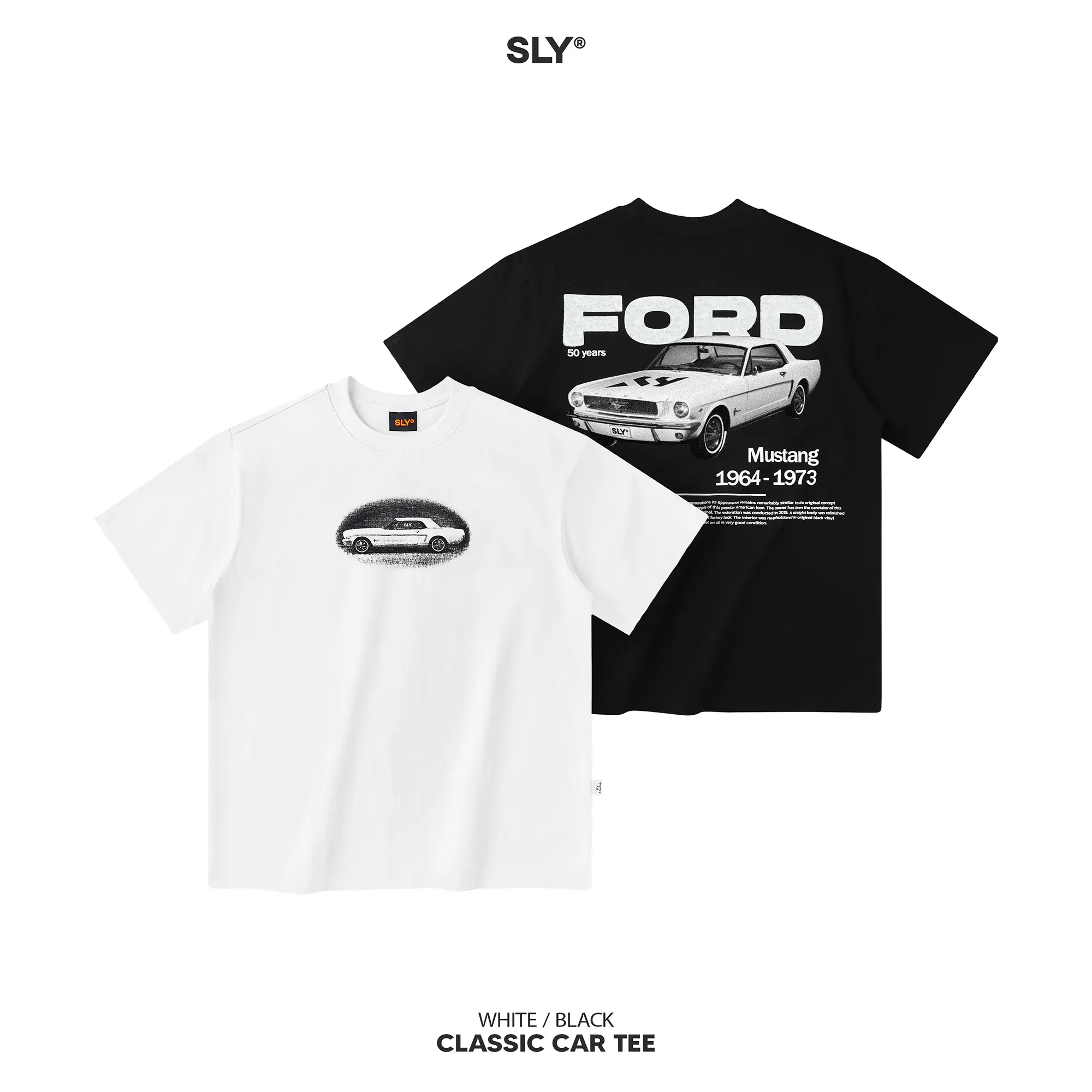 Áo thun cổ tròn SLY Classic Car Trắng | Đen Menswear