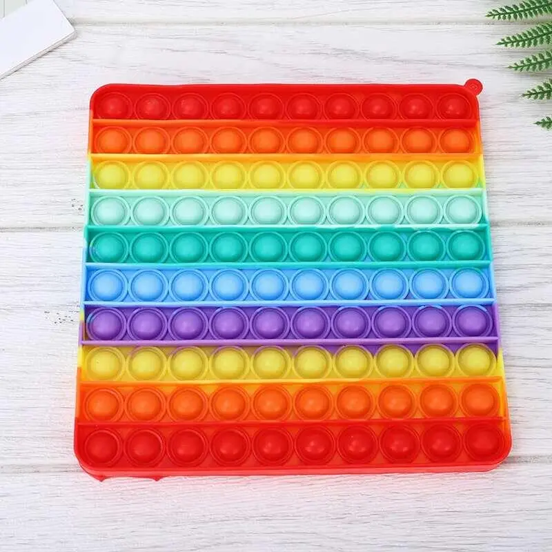 Rainbow Square Round Fidget Push Bubble Sensory Big Size 20cm Autism Needs Squishy Stress Relief Toys Children Gifts