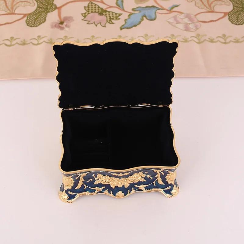 Product Introduction of European retro jewelry box metal enamel color creative ring necklace earrings storage box knot marriage gift 8