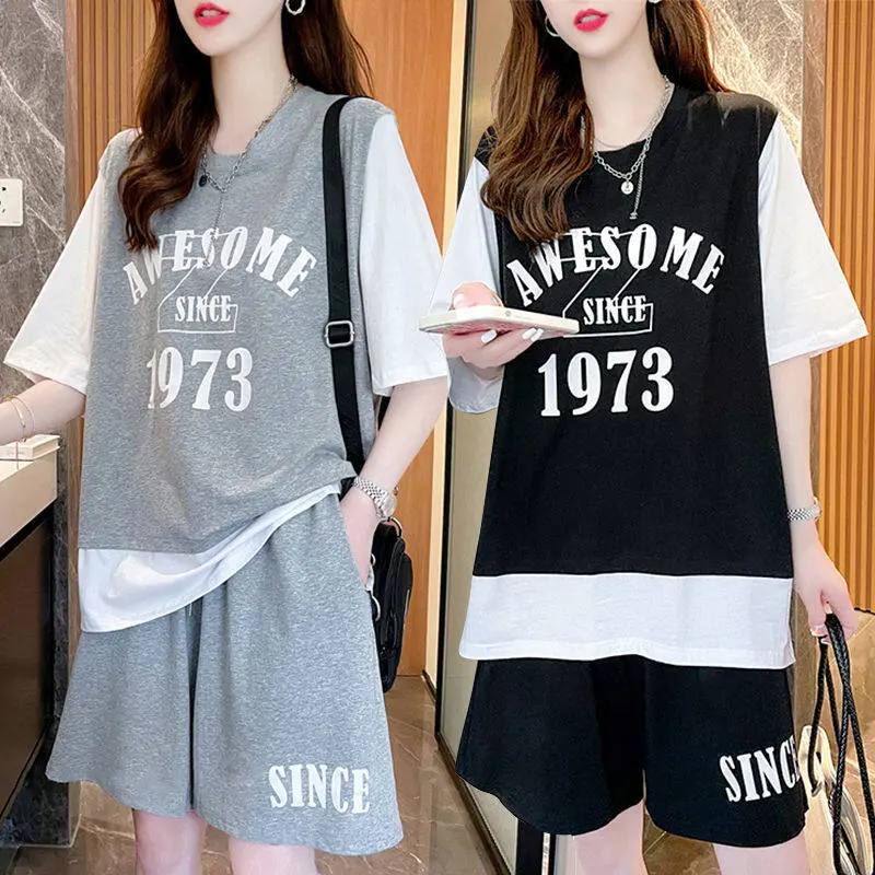 Leisure Sports Set Women's New Loose Student Short Sleeve Shorts Large Summer Two Piece Set