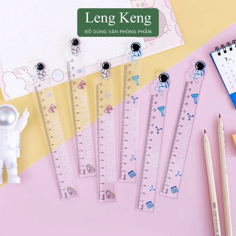 Thước kẻ trong suốt 15cm văn phòng phẩm Leng Keng hình phi hành gia dễ thương T86 4