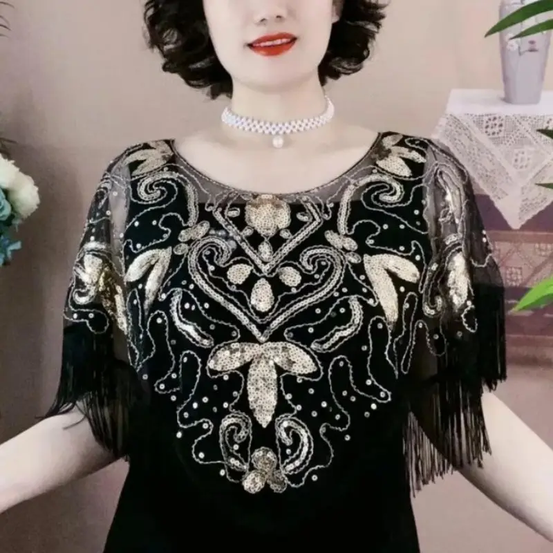 Áo choàng Cape kim sa, Phong Cách Cổ Điển Dành Cho Phụ Nữ, Áo Thường Ngày Áo Cardigan Ren Lưới Thanh Lịch, Áo Cánh Nữ Áo Choàng Dạ Hội Deco, Áo Khoác Mỏng, Dễ Phối Đồ, Áo Phủ Bolero Women Top Cổ Tròn