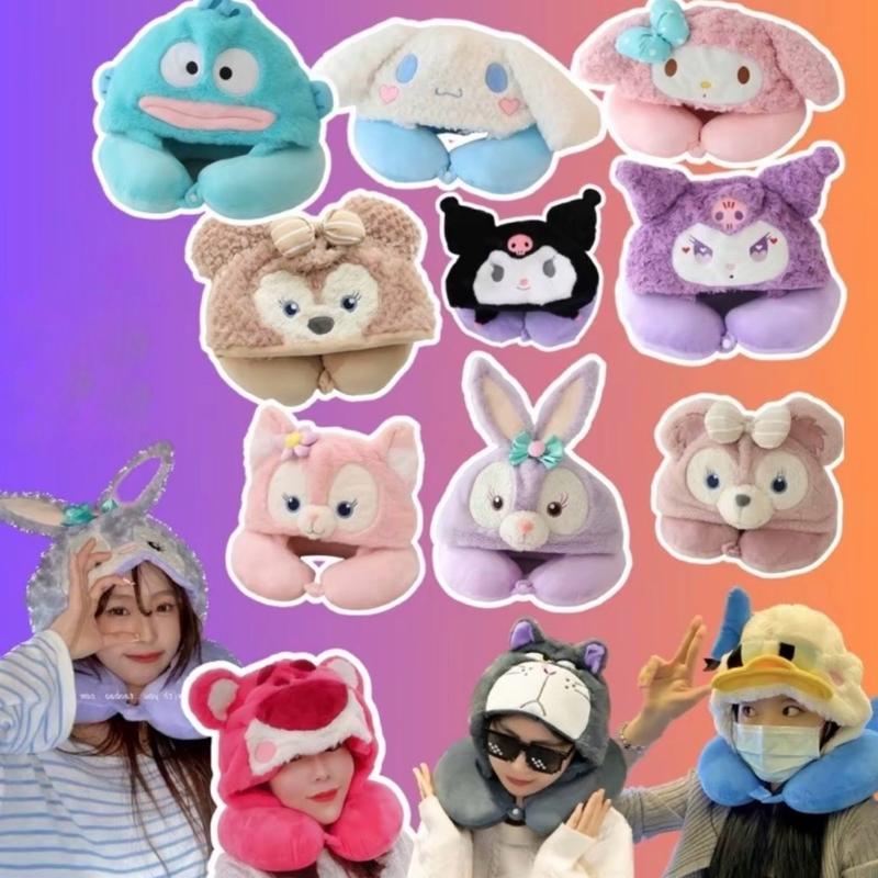 Gối kê cổ chữ U có mũ trùm đầu hình dễ thương